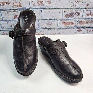 B.O.C Slip-on Clogs Brown Leather Shoes Comfort Size 6.5 Coarse Stitch‎